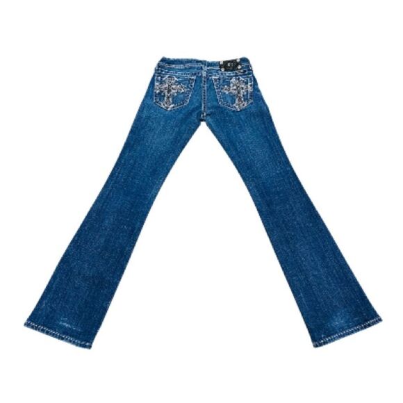 Miss Me Bootcut Jeans 27x33 Distressed Stretch Cross Embellished EUC - Picture 4 of 13